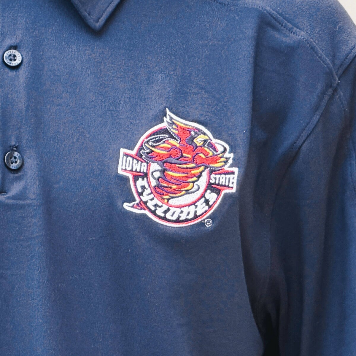 Champion Spirit Collection Punching Cy Athletic Navy Polo design close up